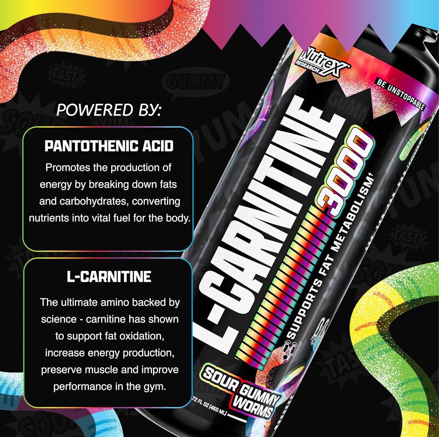Nutrex Research Liquid Carnitine 3000 (Sour Gummy Worm 31srv)