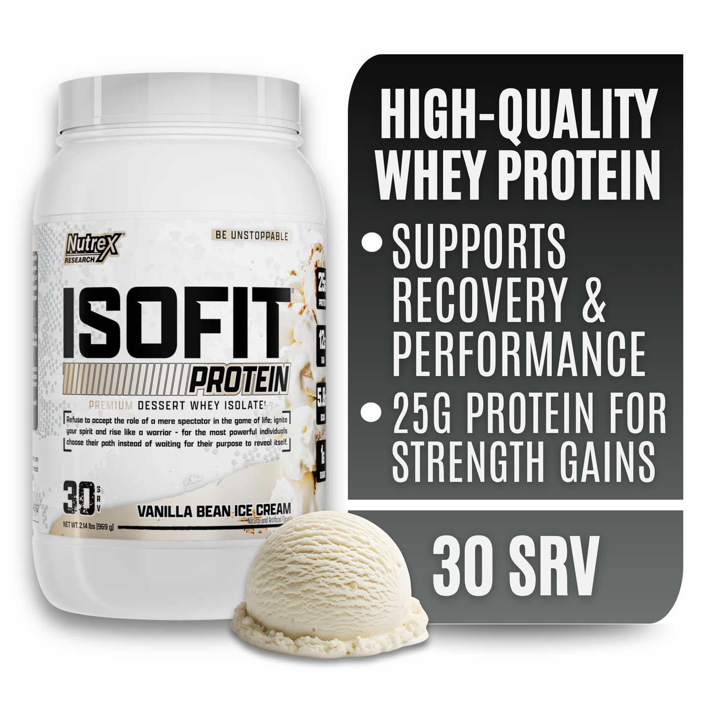 Nutrex Research IsoFit Whey Protein Isolate (Vanilla Bean Ice Cream 30srv)