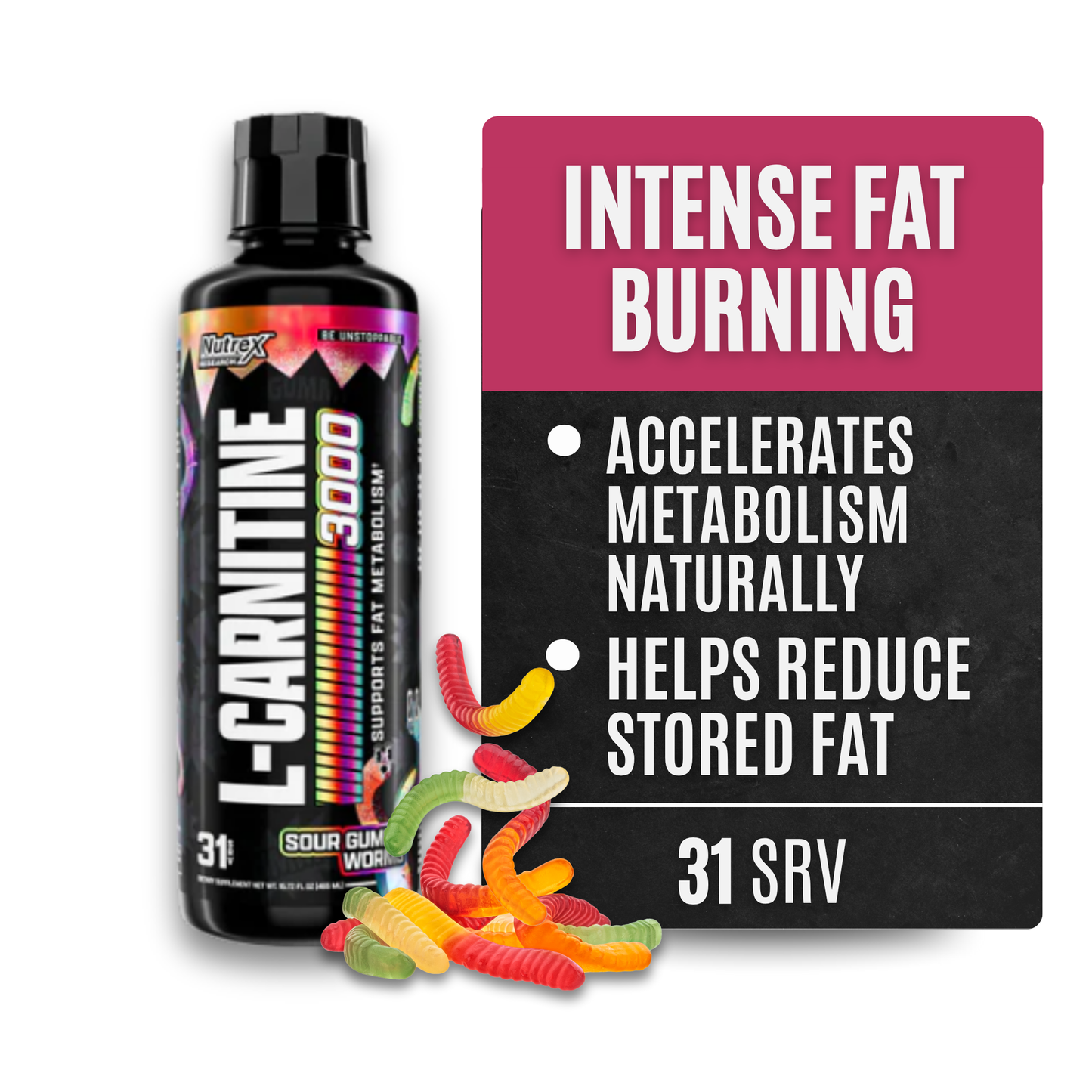 Nutrex Research Liquid Carnitine 3000 (Sour Gummy Worm 31srv)